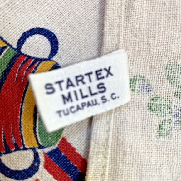 Vintage Startex Mills Cotton Linen Tea Towel Beige Red Blue Southwestern Print - Picture 3 of 10